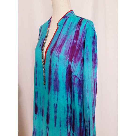 Soft Surroundings Tie-Dye Silk Tunic Size L Blue Purple Boho Beach Coverup - Picture 6 of 11